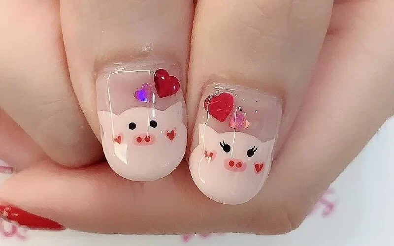 Hình ảnh mẫu nail hình con heo 